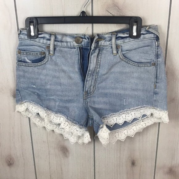 Free People Pants - Free People Denim High Waisted Shorts W/ Lace Hem